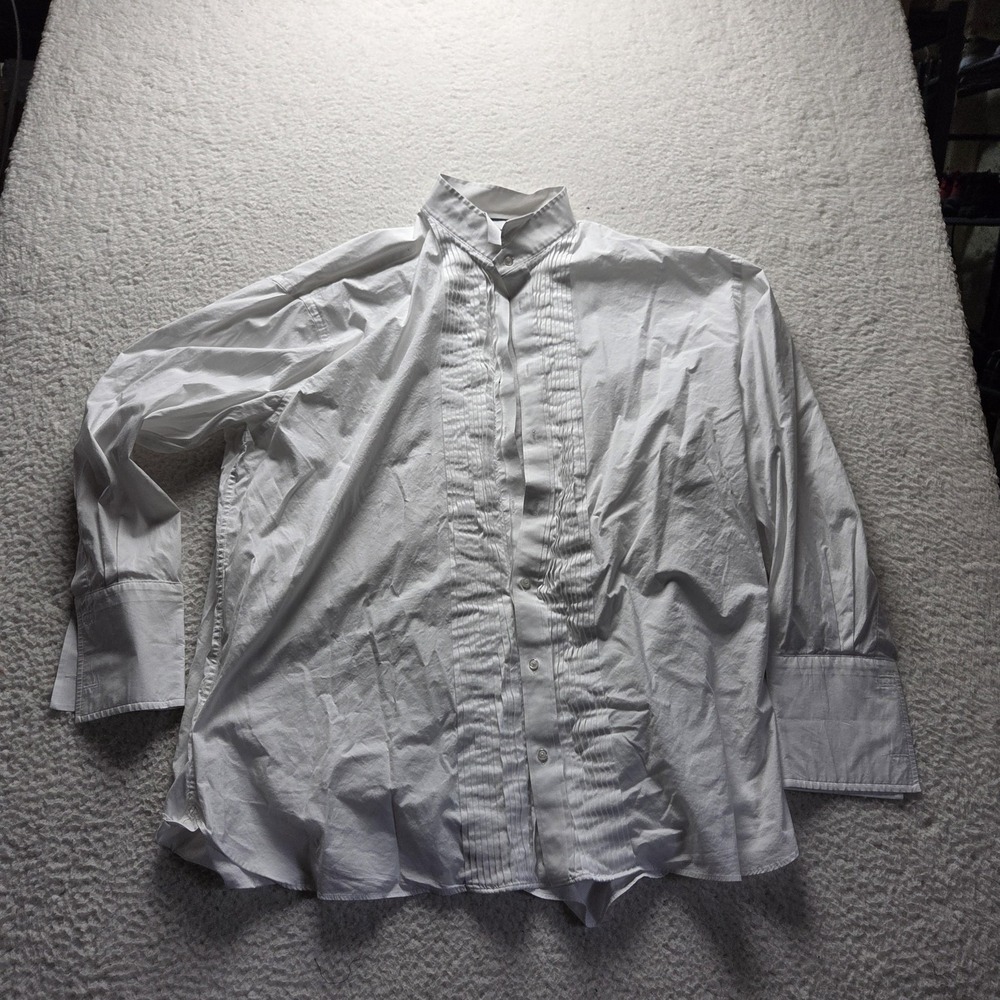 Vera Wang Dress Shirt Mens 19 34/35 White Pleated Tuxedo Wing French Cuff